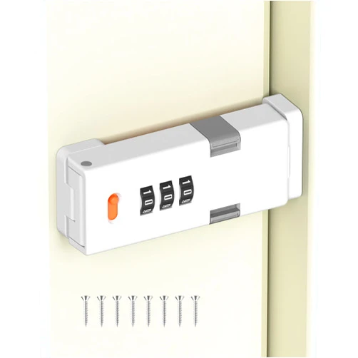 MeBantoo 90 Degree Barn Door Combination Lock, 3 Digit Password Keyless Home Security Lock for Kitchen Cabinet, Drawer, Locker, Sliding Closet Doors - Sturdy and Practical Gate Latch (1, White)