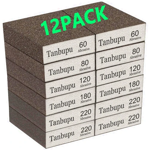 Tanbupu 12Pcs Sanding Sponge 60/80/120/180/220 Grit Coarse Medium Fine Sanding Blocks for Drywall Metal Wood Washable and Reusable