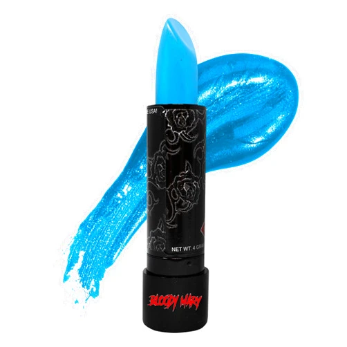 Bloody Mary Lipstick Professional Hollywood Makeup Quality -Creamy & Long Lasting – Fashionable Eccentric Gothic Style - Ideal For Halloween - Unique Color & Rich Pigment (Light Blue)