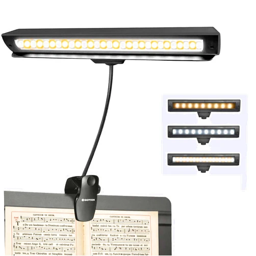 Glovion Rechargeable Music Stand Light, 19 LEDs Clip On Reading Light - 3 Level Brightness Settings, 3 Color Temperature Optional (Warm/Cool White/Natural Light Color), Perfect for Piano, Reading, Sewing