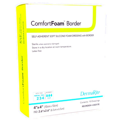 DermaRite Comfort Foam Border Self-Adherent Soft Silicone Foam Dressing with Border
