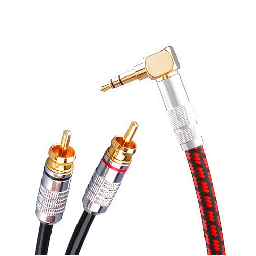 Primeda Audiophile High Purity Copper Audio Cable 3.5mm Male to 2 RCA/Phono Male Audio Auxiliary Gold-Plated Stereo HiFi Y Splitter Adapter Cable (Right Angle 3.5mm to 2 RCA, 9.8ft/3m)