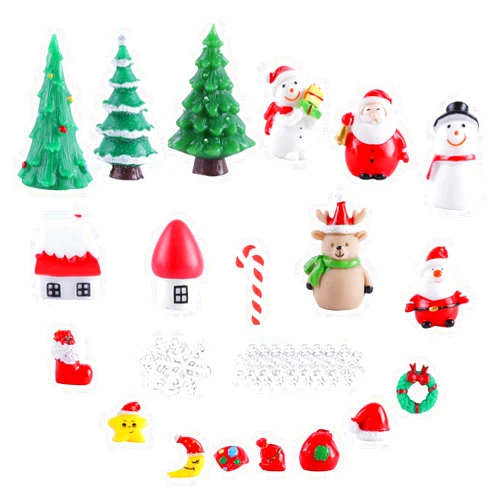 Fashionclubs Christmas Miniature Ornaments,29pcs Xmas Miniature Figurines Resin Fairy Garden Christmas Accessories DIY Christmas Tree Snowman Santa Claus Houses Micro Landscape Crafts Ornament