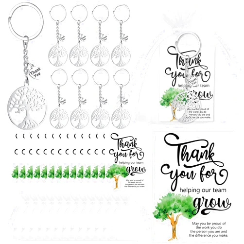 Sasylvia Team Appreciation Gifts Tree Keychain Thank You Cards Organza Bags Employee Thank You Gift for Coworker Staff