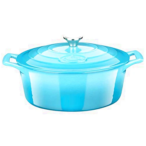 La Cuisine for life La Cuisine Enameled Cast Iron Oval Dutch Oven Casserole Pot with Lid 5 QT Internal Matte Black Enamel for bread baking, 2-ton Teal Enamel Coating Finish Exterior,Oven Safe up to 500° F