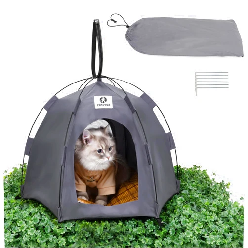 Generic Yanvega Cat Tent Cave Bed Pet Perch House crates Outdoor Nest Grey Dog Tent Bed Indoor,No Installation Required Large space 23.6”X23.6”X16.8” Upgrade Pole,Supports Storage With Ground Nail Storage Bag