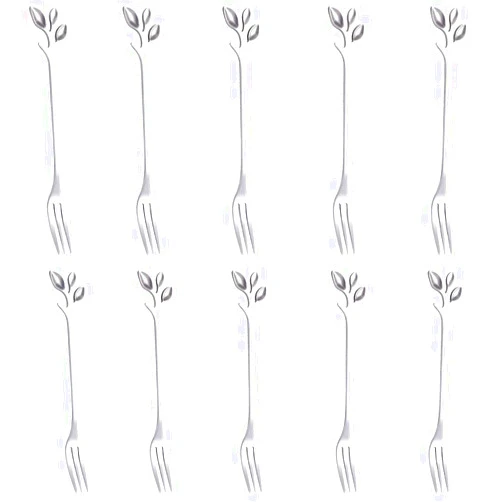 AnSaw 10-Piece Silver Mini Leaf Dessert Forks Set - 4.7