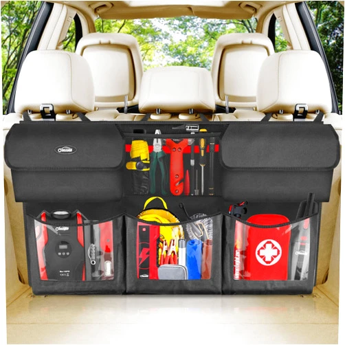 Oasser Back Seat Trunk Organizer Hanging Car Organizer Trunk Foldable Cargo Storage with 6 Large Pockets 3 Adjustable Straps 40x19inch