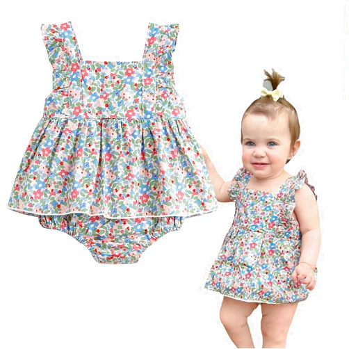 Simplee kids Baby Infant Girls Cotton Short Ruffle Sleeve Summer Romper Outfits 3-24 Months