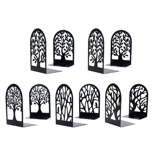 EOOUT Bookends for Shelves Decorative, 5 Pairs of Tree Bookends Supports, Black Metal Book Stoppers for Heavy Books, Heavy Duty Book Ends for Home Office School.