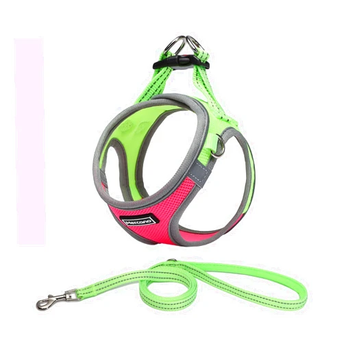 Mercano Soft Mesh Dog Harness and Leash Set, No-Chock Step-in Reflective Breathable Lightweight Easy Walk Escape Proof Vest Harnesses with Safety Buckle for Small Medium Dogs, Cats (L, Hot Pink)