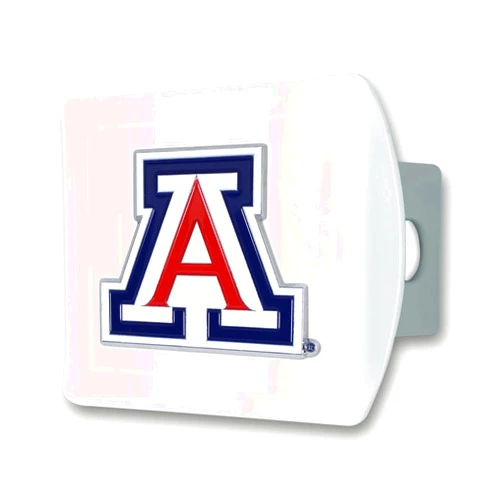 FANMATS 43601 University of Arizona Color Hitch Cover - White with Metal Chrome 3D Logo Emblem – Easy Installation on Truck, SUV, Car - Ideal Gift for Die Hard NCAA Fan