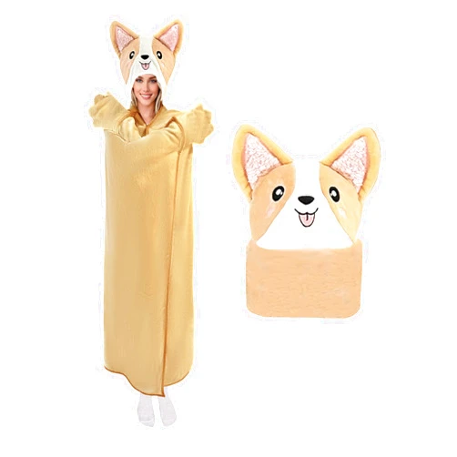 JIAYINGJIA Corgi Wearable Blanket Hoodie for Adults, Cute Oversized Comfy Flannel Hooded Cloak Wrap, Warm and Cozy Axolotl Gifts for Women Men, Kawaii Funny Fuzzy animal blanket hoodie, Gifts for Women and Men
