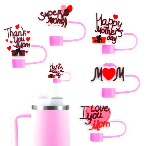 Halovin Mother's Day Decor Straw Covers Cap Compatible With Stanley Cup Accessories, Straw Topper for 30&40 Oz Stanley Tumbler with Handle,10mm Reusable Cute Straw Tips Lids Dust-Proof Topper