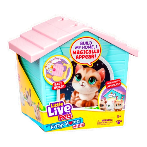 Little Live Pets My Kitty's Home Mini Playset, Mystery Kitty Plush Reveal, Build and Decorate Toy Pet Carrier, Repeat Play, Cat House Toys for Kids 5+