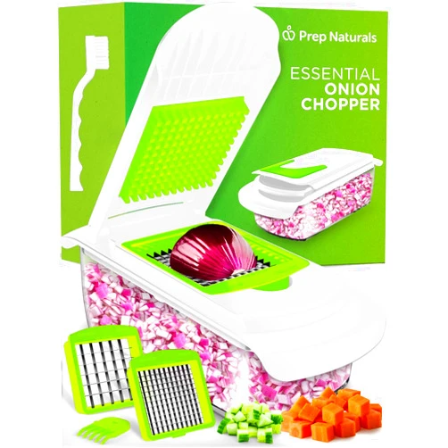 PrepNaturals 4 in 1 Vegetable Chopper with Container, Veggie Chopper, Vegetable Cutter, Food Chopper & Onion Chopper - Onion Chopper Dicers, Choppers, Mandoline Slicer for Kitchen (White)