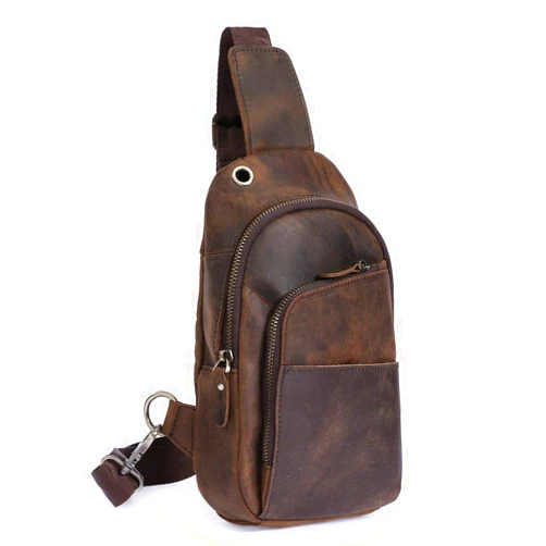 Le'aokuu Men Outdoor Casual Travel Hiking Tea Crossbody Chest Sling Bag Rig One Shoulder Strap Bag Backpack Men Leather