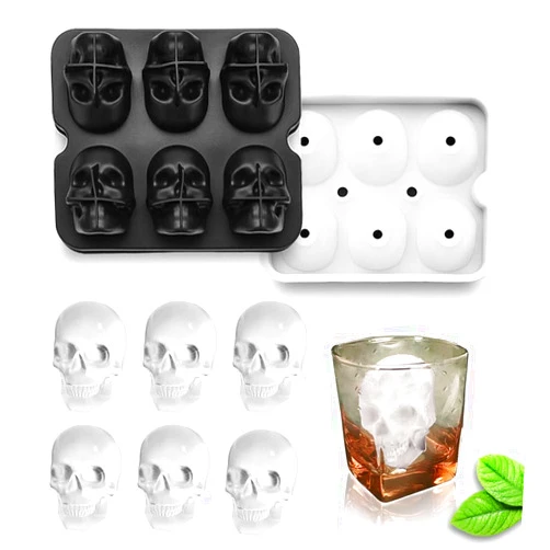 Vilei Large Skull Ice Cube Mold Silicone Ice Cube Tray with Transparent lid, A Set of 6 Flexible Silicone Ice Maker, Ice Trays for Freezer for Whiskey, Cocktails, Champagne and Drinks