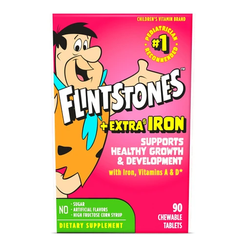 Flintstones Vitamins Flintstones Chewable Kids Multivitamin + Extra Iron, Kid Vitamins with Vitamin C, D, Vitamin B12 & Iron for Kids, 90 Count