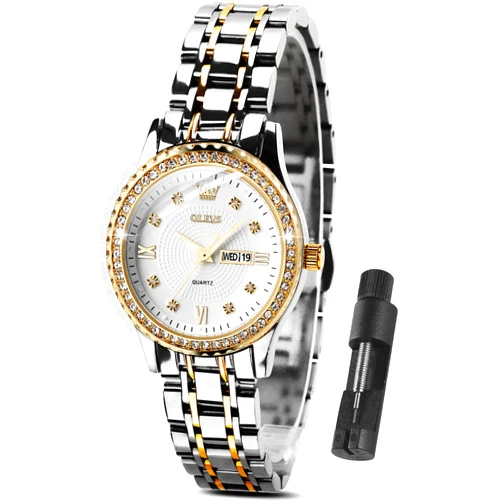 OLEVS Watches Women with Date Silver Stainless Steel Luxury Ladies Watches with Small Writs Diamond Watches for Women Waterproof Elegant Dress Quartz Analog Women's Wrist Watches Reloj de Mujer