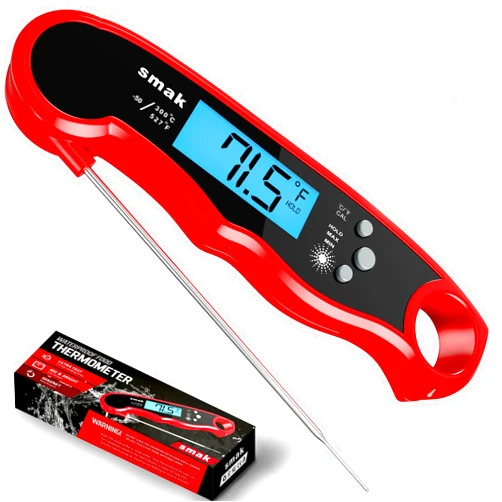 Smak Digital Instant Read Meat Thermometer - Waterproof Kitchen Food Cooking Super Fast Thermometer Electric Probe with Backlight LCD - Best for BBQ Grilling Smoker Baking Turkey