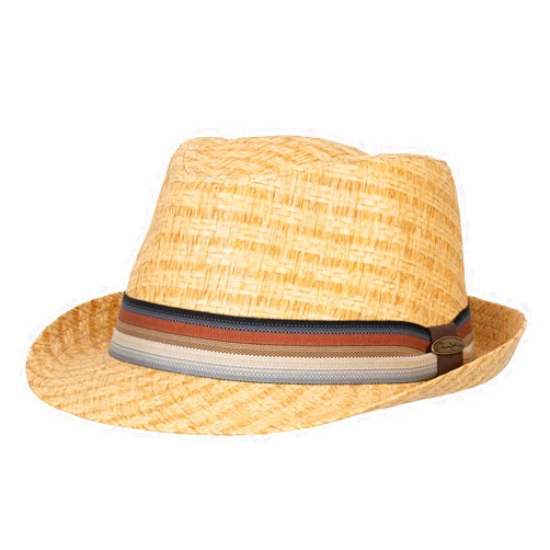 Panama Jack Straw Fedora Hat - Matte Toyo, Stripe Band, Elasticized Sweatband, 1 3/4