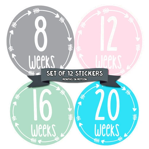 Months In Motion Pregnancy Weekly Belly Growth Stickers - Baby Bump Belly Stickers - Maternity Week Sticker - Pregnant Expecting Photo Prop Keepsake - Expectant Mom Gift - Arrows (Style 966)
