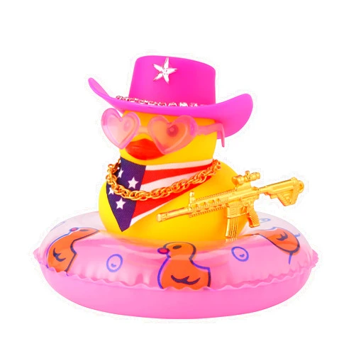 Zelobely Car Duck - Rubber Duck for Dashboard of Car, Yellow Duck Car Dashboard Decorations, Squeak Ducks Car Ornaments Car Décor Accessories with Hat Swim Ring Necklace Sunglasses for Decor Home