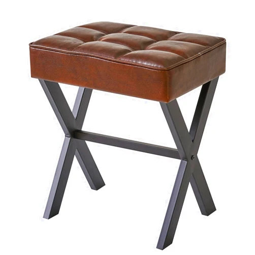 IBUYKE Square Makeup Stool with X-Leg Foot Rest, PU Footrest Stool, Ottoman Seat Vanity Stool, Multi-Use as Small Side Table, for Bedroom, Living Room, Dark Brown LG-71Z
