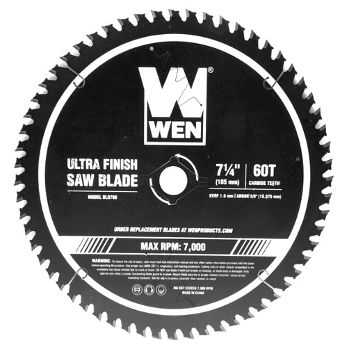 WEN BL0760 7.25-Inch 60-Tooth Carbide-Tipped Professional Ultra Fine-Finish Circular Saw Blade with Cool-Cut Coating