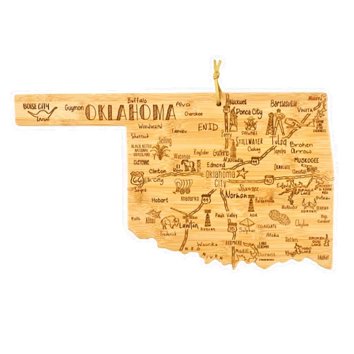 Totally Bamboo Destination Oklahoma Shaped Cutting Board – Bamboo Charcuterie and Serving Board with Hang Tie for Wall Display