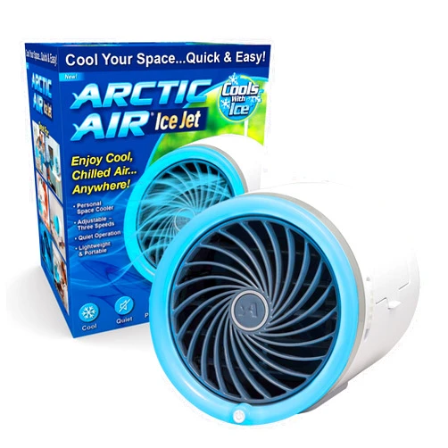 Arctic Air Ice Jet Personal Air Cooler, 3-Speed Room Cooler with Reusable Ice Packs, Portable Cooler with Multi-Directional Vent & 7 LED Lights, Whisper-Quiet Air Cooler for Room