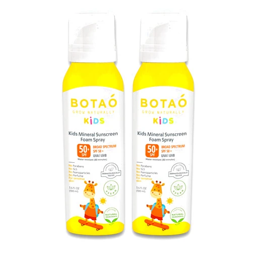 BOTAO Kid’s Mineral Sunscreen Foam Spray: SPF50 Broad Spectrum UVA UVB, Children or Kid’s Sunburn Protection, Zinc Oxide, 3.4 Oz (2-Pack)