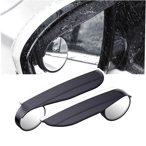 UZZH 2-in-1 Car Blind Spot Mirror Side Mirror Rain Guards 2 Pack, Carbon Fiber Rear View Mirror Rain Visor Eyebrow 360° Adjustable Blindspot Mirror for Car, Universal Automotive Exterior Accessories
