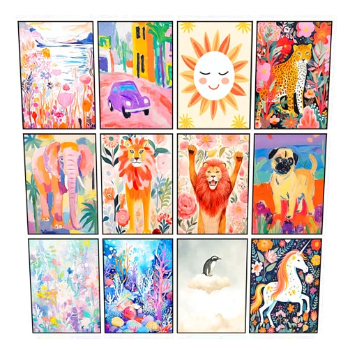 ZiLzaL Nursery Decor Baby Room Decor Wall Boy Room Decor Safari Nursery Prints On Canvas Cute Animal Pictures Eclectic Wall Art Jungle Theme Nursery Little Girl Boho Wall Decor Forest For Kids Wall Art (12 piece, No Framed 8x12 inch)