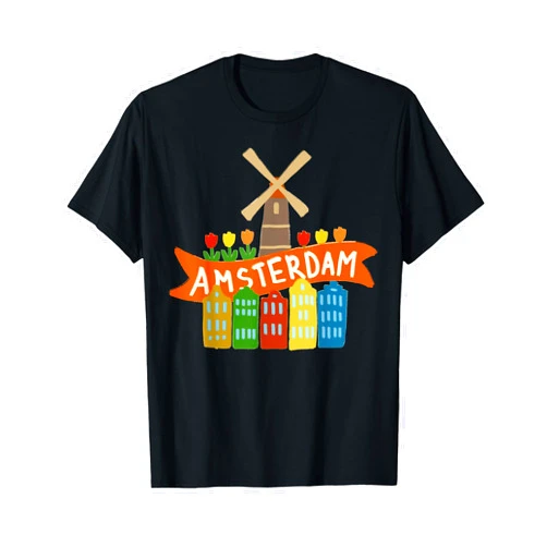 Amsterdam Gifts - click to show more designs! Amsterdam Windmill Tulips Houses Holland Netherlands T-Shirt