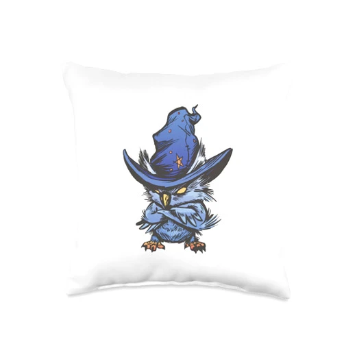 Papagei Tierhalter witzige lustige Sprüche Cute Owl Wizard Comic Graphic for Men Women Children Throw Pillow, 16x16, Multicolor