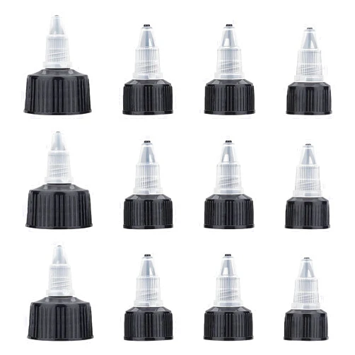 BENECREAT 48PCS 4 Sizes Natural Twist Bottle Cap Black Squeeze Bottle Replacement Caps for Glue Dispensing Bottles, Crafts Repair and Art