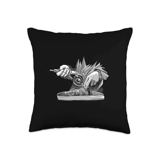 Angler Angeln, Fischer Geschenke, lustige Sprüche Fly Fishing Art Motif for Men Women Children Throw Pillow, 16x16, Multicolor