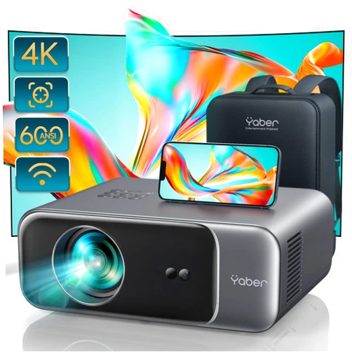 YABER [Auto Focus/4K Support] Projector with WiFi 6 and Bluetooth 5.2, YABER Pro V9 600 ANSI Native 1080P Outdoor Movie Projector, Auto 6D Keystone & 50% Zoom, Home Theater Projector for Phone/TV Stick/PC
