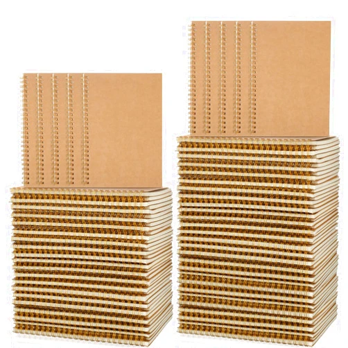 Outus 50 Pcs Spiral Notebook A5 Kraft Spiral Bound Notebooks Hardcover Wide Ruled Paper Wire Bound Spiral Journals Spiral Notepads Pack for Memo Diary Planner School Travel Office Supplies
