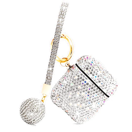 QearFun Luxurious Rhinestone AirPods Case, Protective Bling Diamonds AirPod Charging Protective Case Cover for Apple I10/I12 TWS (Silver with Keyring)