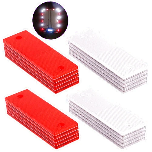 Swpeet 20Pcs Universal Red + White Plastic Rectangular Stick-on Car Reflector Sticker, Door Reflectors Interior Red + White Compatible Warning Plate Adhesive Reflector for Most Car