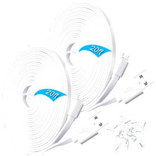 SCOVEE 2 Pack 20ft Power Extension Cable for Wyze Cam Pan,WyzeCam,Kasa Cam,Yi Dome Home,Furbo Dog,Nest Cam,Oculus Go,Blink,Cloud Cam,KasaCam NestCam Indoor,Netvue,SCOVEE USB Flat Charging Charger Cord
