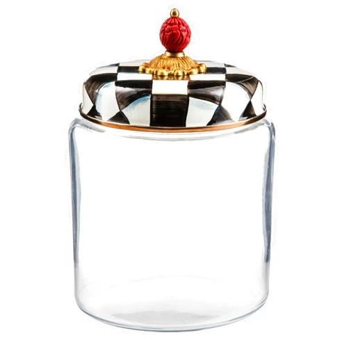 MACKENZIE-CHILDS Courtly Check Kitchen Canister, Decorative Black-and-White Glass Storage Jar with Lid, Large