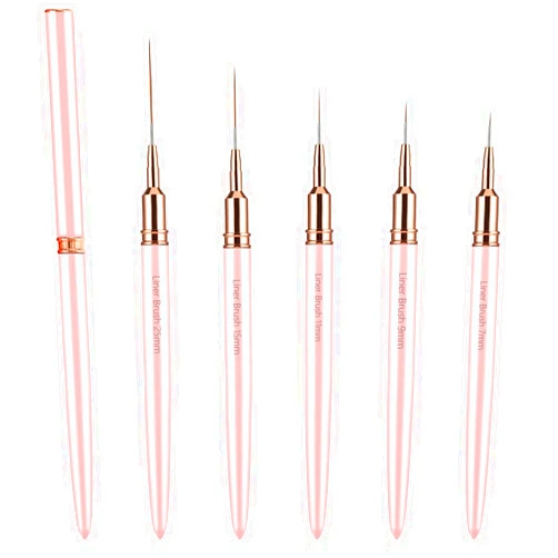 KALIONE 5 Pcs Nail Art Liner Brushes, Fine Line Nail Brush 7/9/11/15/25mm Gel Polish Nail Art Liner Brushes Gel Painting Nail Art Brushes Set Nail Detail Brush Thin Long Lines Dotting Drawing Pen