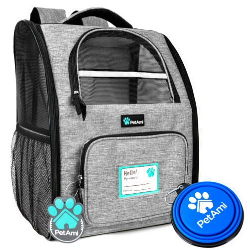 PetAmi Dog Backpack Carrier for Small Large Cat, Pet, Puppy, Ventilated Pet Hiking Backpack Travel Bag, Airline Approved Cat Backpack Carrier, Camping Biking Dog Bag Up to 18lbs Pet, Grey