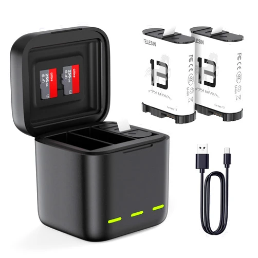 TELESIN 2-Pack Enduro Battery Charger for Go Pro 13,Triple Charge Case Long-Lasting Large Capacity Like Original Enduro Batteries Support Fast Charging for Go Pro Hero 13 Black Charger Accessories