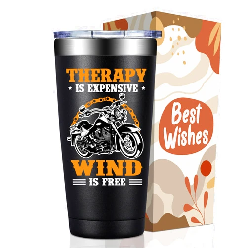 BIRGILT Motorcycle Gifts for Men, Women - Therapy Is Expensive Wind Is Free Motorcycle Gift for Christmas, Birthday - Cool Gifts for Motorcycles Riders, Biker, Lovers - 20oz Tumbler