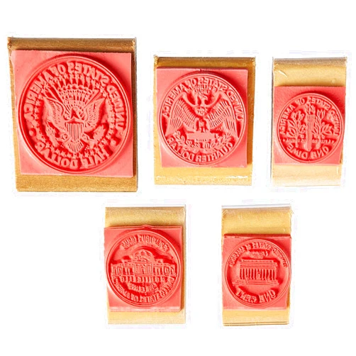 READY 2 LEARN-CE104 Coin Stamps - Tails - Set of 5 - Wooden Stamps for Currency, Math and DIY Activities - Use for Flashcards, Worksheets, Cards, Albums and Scrapbooks